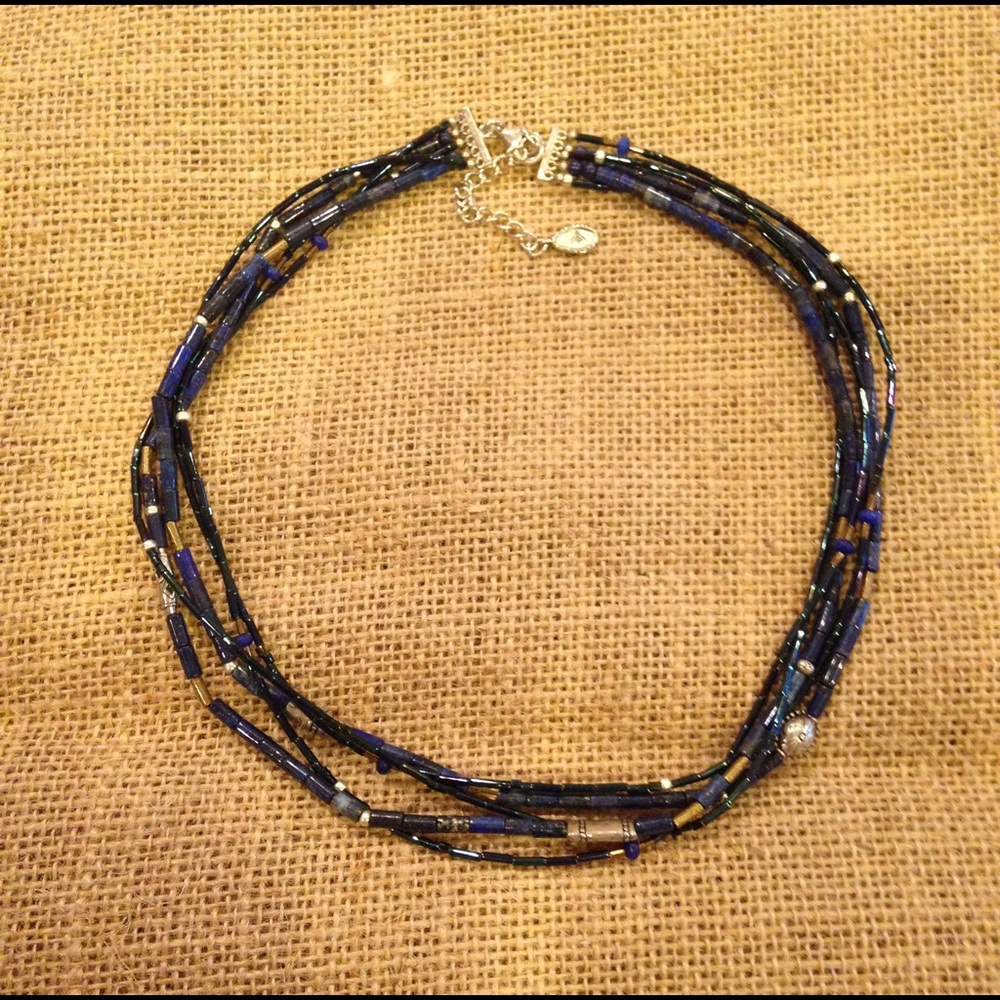Silpada Multi-Strand Blue and Black Beaded Necklace